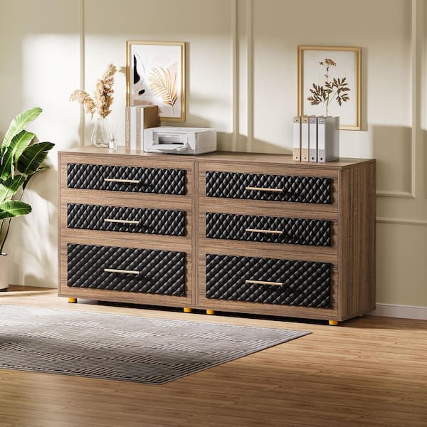 BYBLIGHT Atencio 3-Drawer Dark Walnut Wood 15.75 in. W Lateral File Cabinets