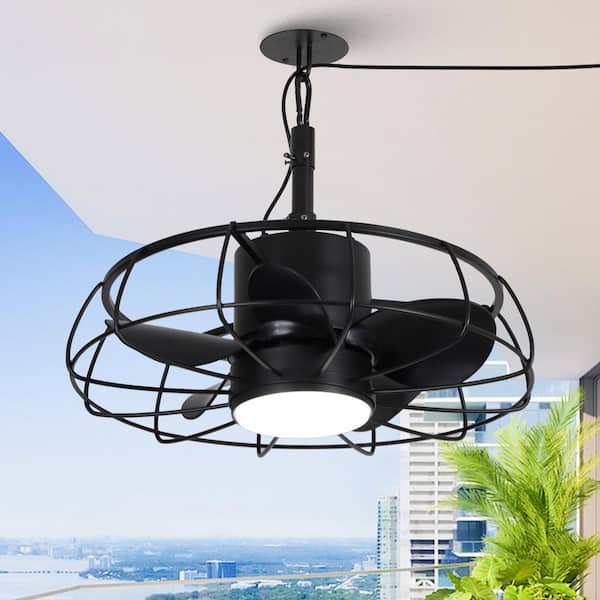 20 in. Indoor/Outdoor LED Waterproof Matte Black Bladeless Ceiling Fan with Light and Remote Control for Patio