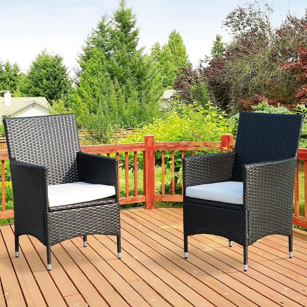 Dark Coffee Rattan Wicker Outdoor Dining Chairs with Cream Cushions