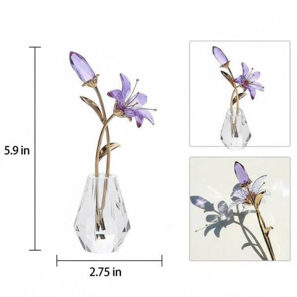 5.9 in. x 2.7 in. Purple Crystal Artificial Tiger Lily with Vase