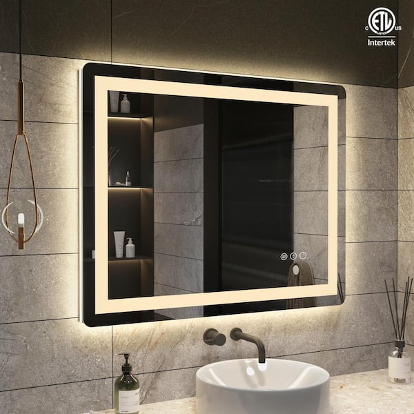 Hpeytaire 32 in. W x 40 in. H Rectangular Rounded corner Frameless Anti-Fog LED Light Wall Mounted Bathroom Vanity Mirror in White