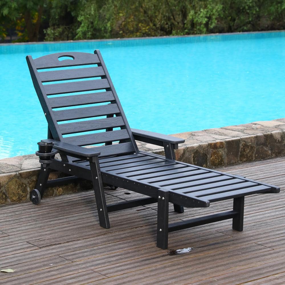 Outdoor Chaise Lounge Chair with 4-Position Adjustable Backrest, Patio Poolside Recliner, Black price history on PriceWatchPro