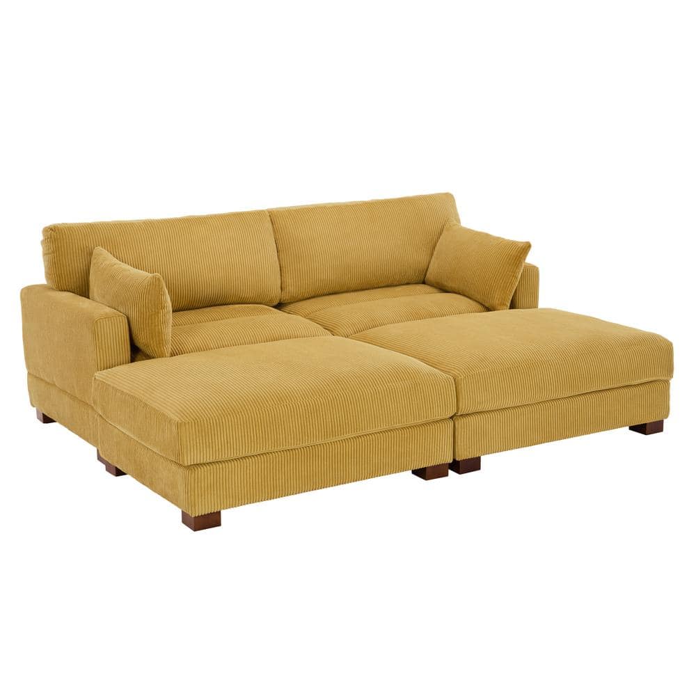 88 in. Modern Square Arm Corduroy Fabric Upholstered Sectional Sofa in. Orange With Two Ottomans And Wood Leg price history on PriceWatchPro