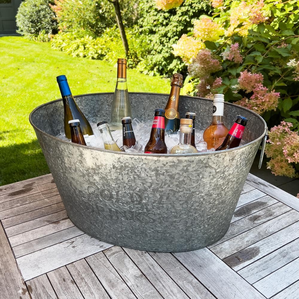Large Silver Galvanized Steel Rustic Beverage Tub