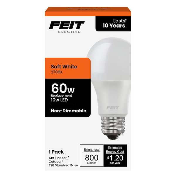 60-Watt Equivalent A19 Non-Dimmable General Purpose E26 Medium Base LED Light Bulb, Soft White 2700K (24-Pack)