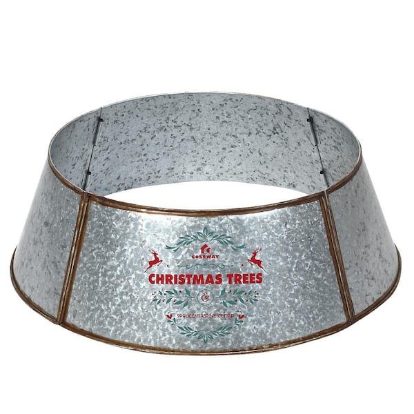 Costway 23.5 in. Silver Galvanized Metal Christmas Tree Collar