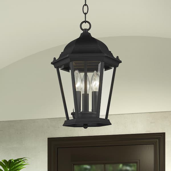 Hathshire 3 Light Textured Black Outdoor Pendant Lantern
