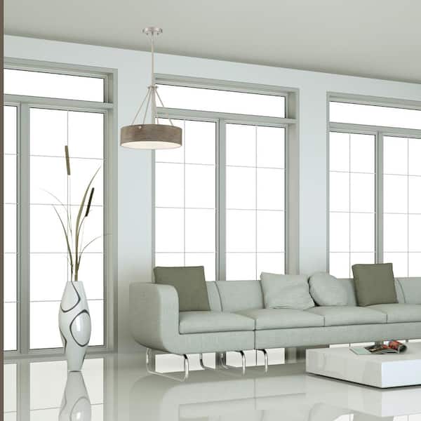 Erba 60-Watt 3-Light Brushed Nickel Transitional Pendant Light with Grey Wood Shade and No Bulbs Included