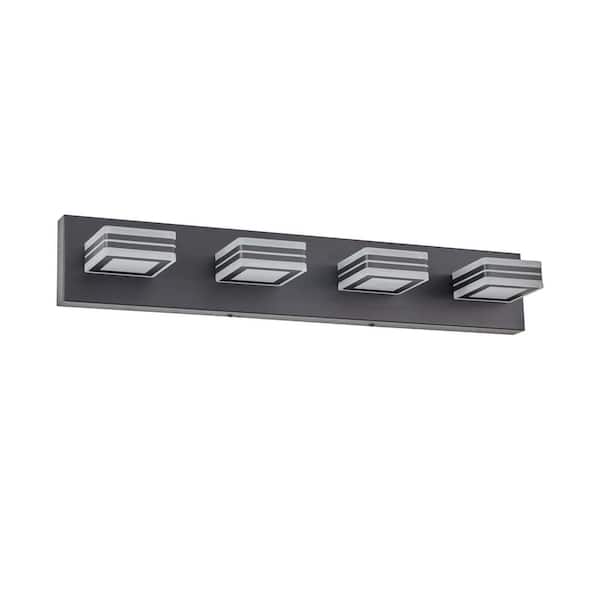 25.6 in. 4-Light Acrylic Matte Black LED Vanity Lights Over Mirror