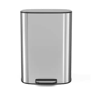 50L/13.2 Gal. Stainless Steel Soft-Close Kitchen/Bathroom Trash Can with Foot Pedal in Silver