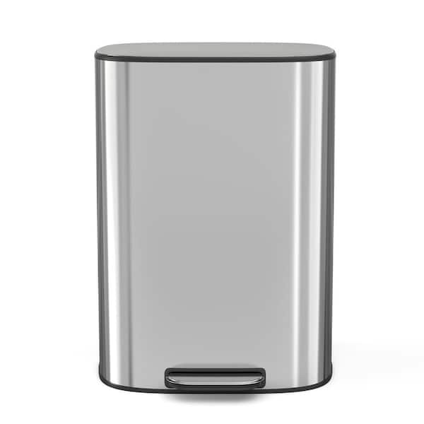 cadeninc 50L/13.2 Gal. Stainless Steel Soft-Close Kitchen/Bathroom Trash Can with Foot Pedal in Silver
