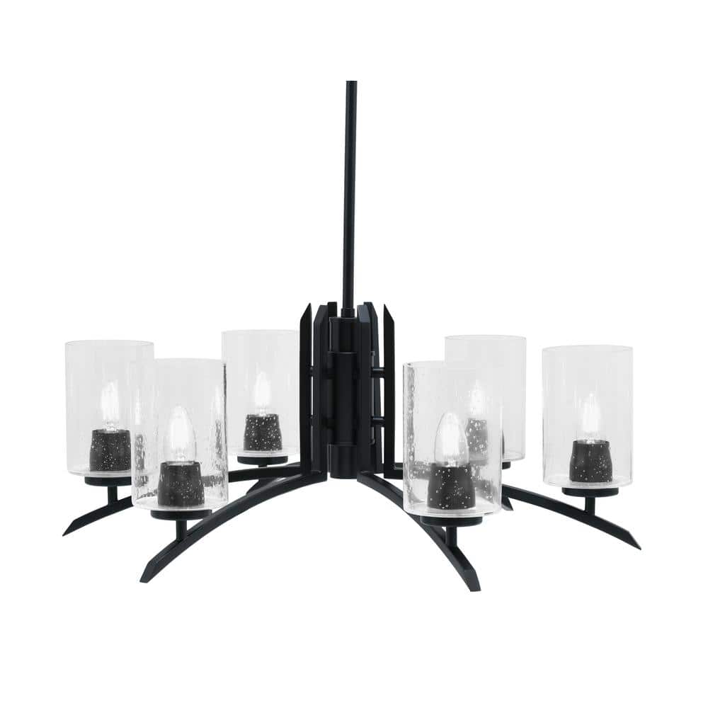 Siena 6-Light Matte Black Chandelier, Round Chandelier with Clear Bubble Gl