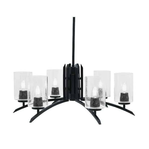 Unbranded Siena 6-Light Matte Black Chandelier, Round Chandelier with Clear Bubble Glass Shades, No bulb Included