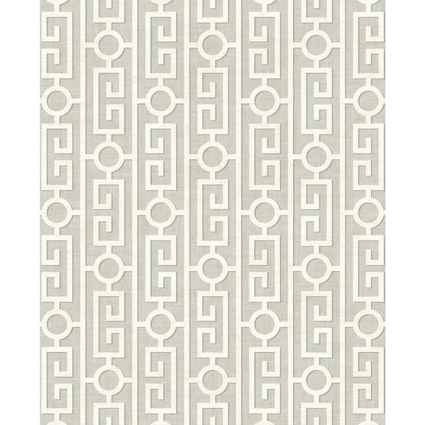 Seabrook Designs 56 sq. ft. Metallic Pearl River Sempers Greek Key Unpasted Paper Wallpaper Roll