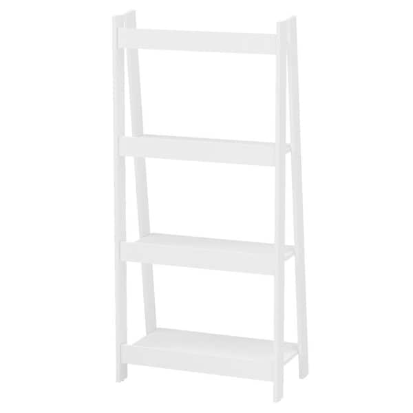 White Wood 4 Shelf Ladder Bookcase, 4 Shelf Wooden Ladder Bookcase With Bottom Drawers White