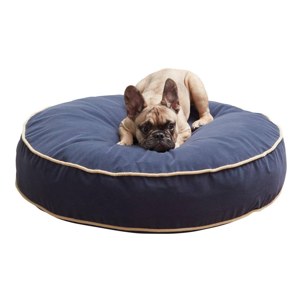 Small Denim Reversible Round Pillow Dog Bed