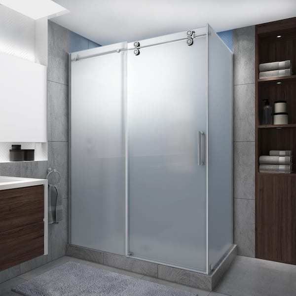 Aston Langham XL 68-72 in. x 36 in. x 80 in. Sliding Frameless Shower Enclosure Ultra-Bright Frosted Glass in Polished Chrome