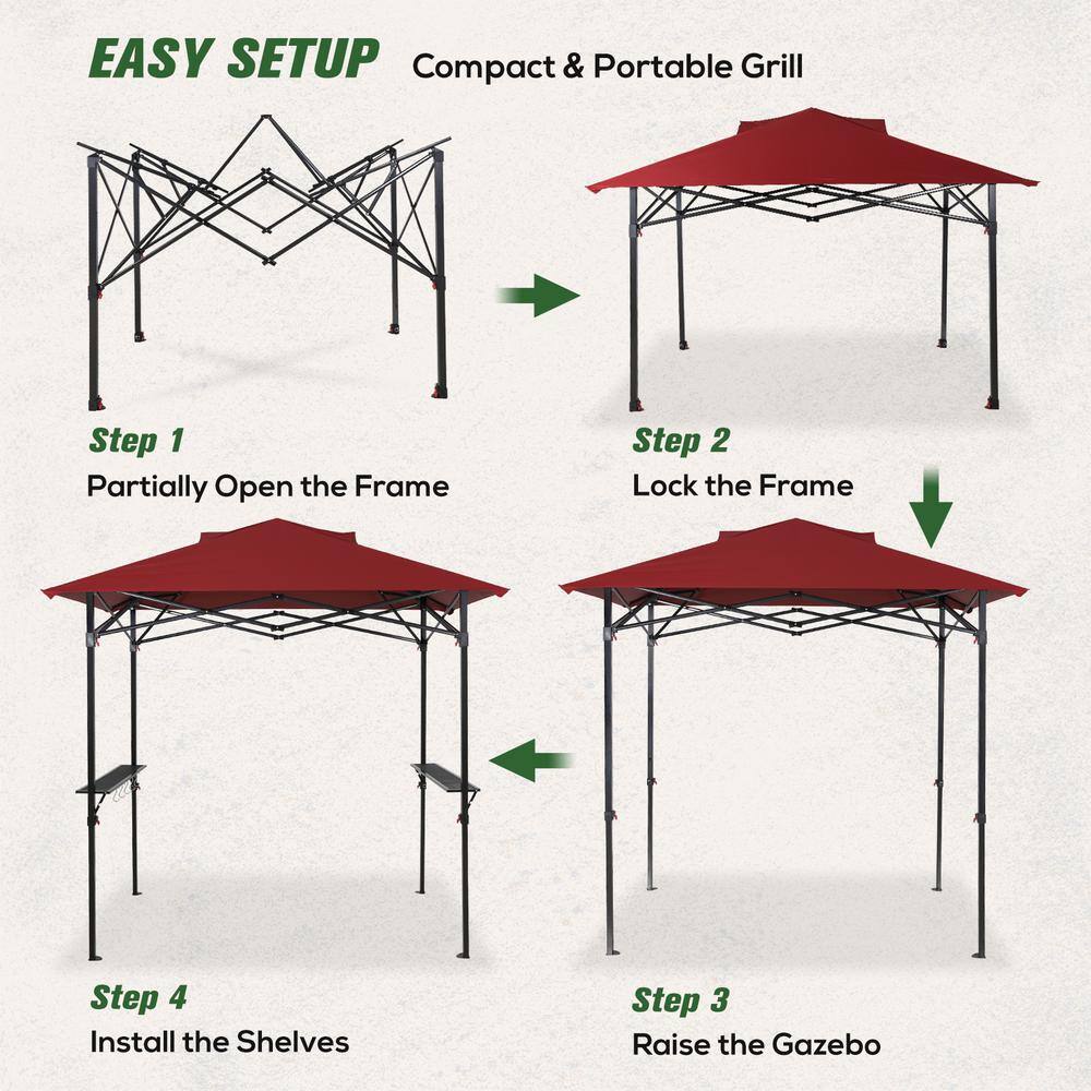 Red 8x5 Metal Pop-Up Grill Gazebo with Shelves