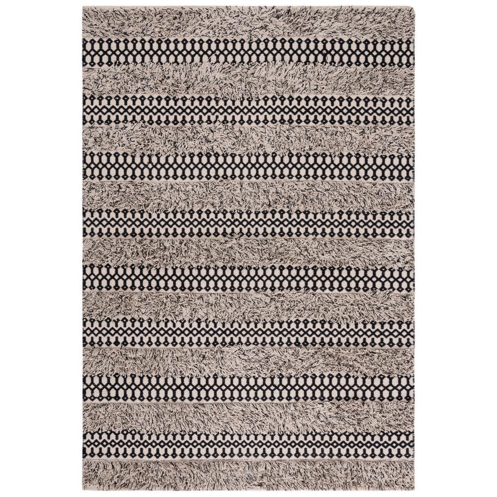 Handwoven Black and Ivory Wool-Cotton Blend Beach House Rug - 3x5 Feet