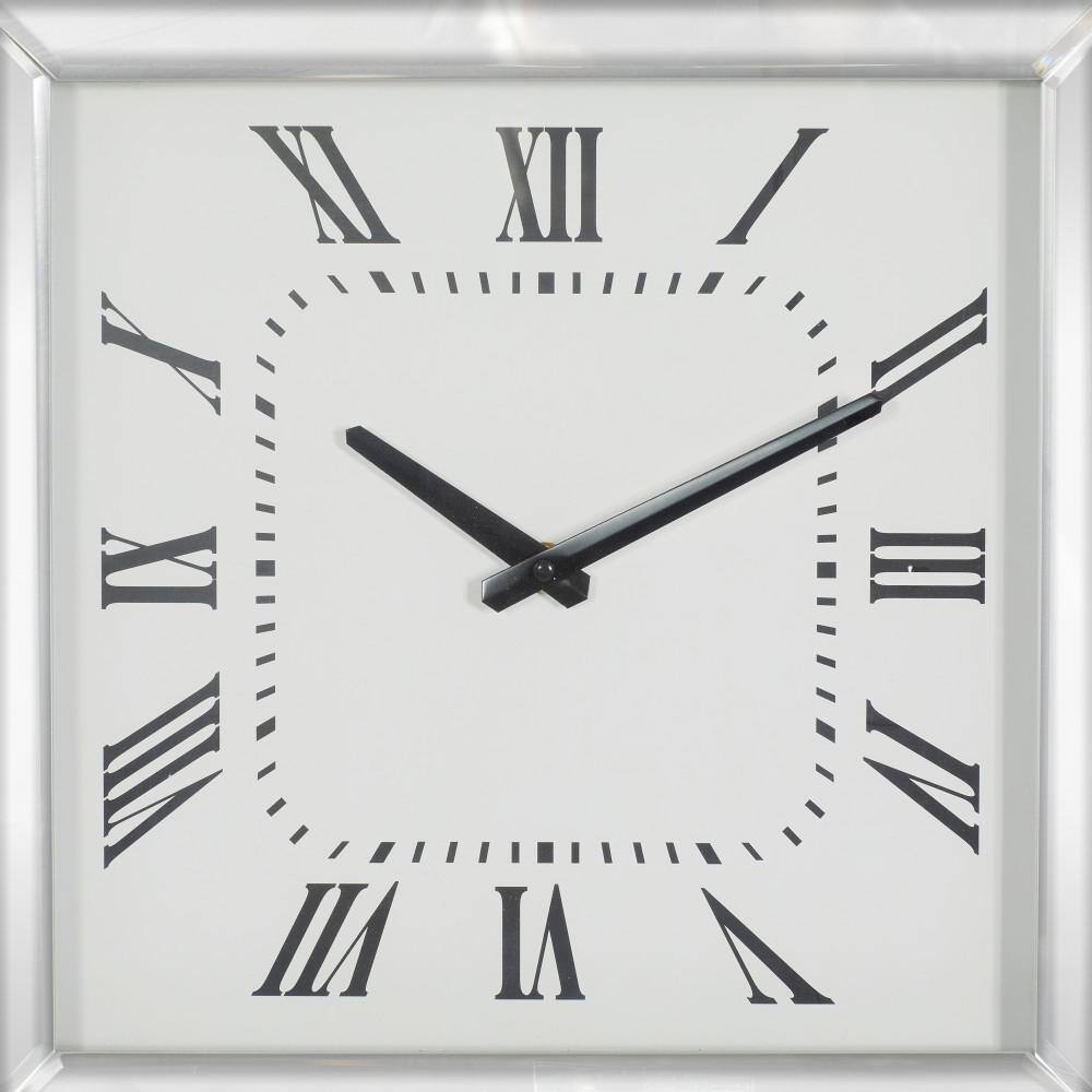 Silver Mirrored Square Wall Clock with Floating Crystals