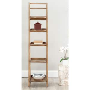 71.3 in. Oak Wood 5-shelf Ladder Bookcase with Open Back
