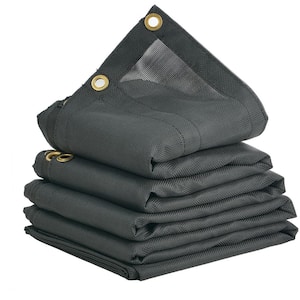 Dump Truck Mesh Tarp 6 x 14 ft. PVC Coated Black Heavy-Duty Cover with 5.5 in. 18 oz. Double Pocket, Brass Grommets