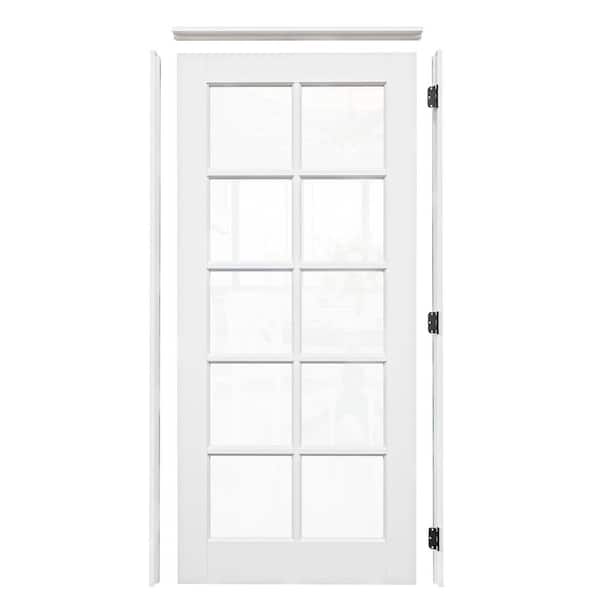 36 in. x 80 in. Left Handed 10-Lite Clear Glass White Solid Core MDF Door Kit with Quick Assemble Jamb