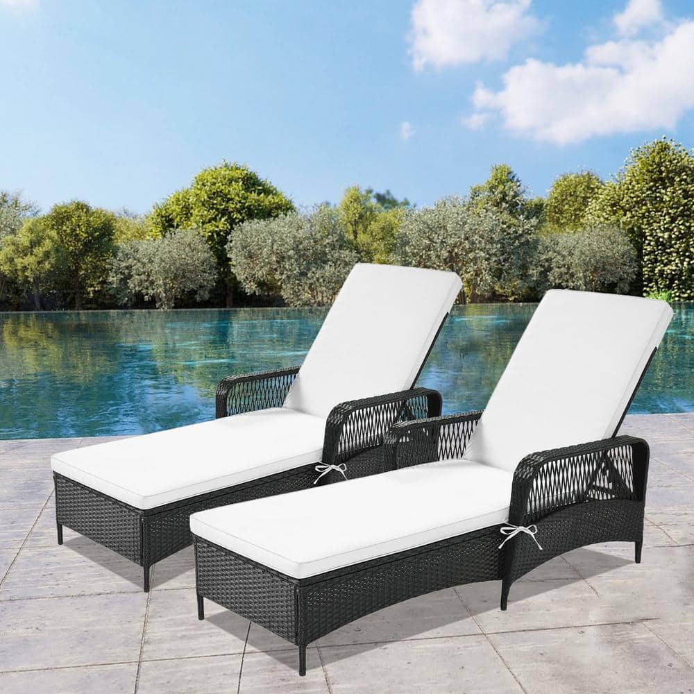 Satico 2Piece Black Rattan Wicker Outdoor Patio Chaise Lounge with