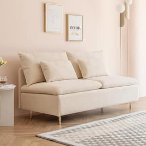 59.8 in. Modern Armless Loveseat Couch Beige Cotton Linen 2 Seater Settee Bench