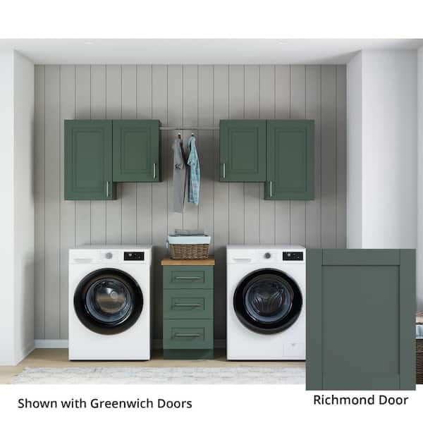 MILL'S PRIDE Richmond Aspen Green Plywood Shaker Stock Ready to Assemble Kitchen-Laundry Cabinet Kit 24 in. x 84 in. x 94 in.