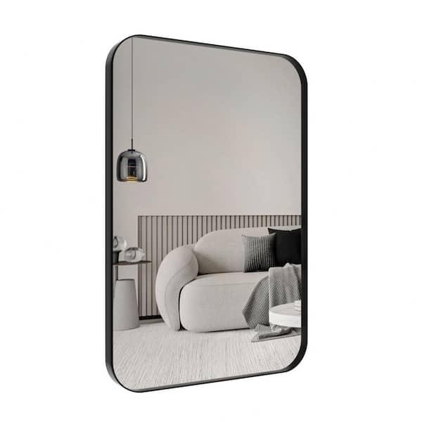 24 in. W x 36 in. H Large Modern Rectangle Stainless Steel Framed Bathroom Vainty Mirror Brushed Black