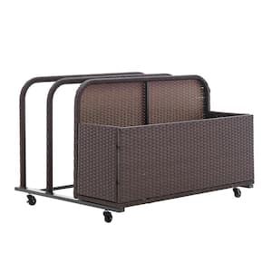 38 in. L x 44 in. W Rolling Brown Wicker Float Caddy Table Furniture Dolly Pool Toy Pool Float Cart Storage Organizer