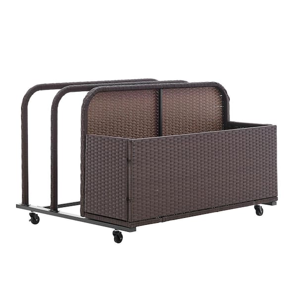 Barton 38 in. L x 44 in. W Rolling Brown Wicker Float Caddy Table Furniture Dolly Pool Toy Pool Float Cart Storage Organizer