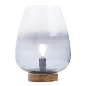 Phillip 10.5 in. Brown Mango Wood Base Accent Lamp with Ombre Blue/White Glass Urn-Shaped Shade