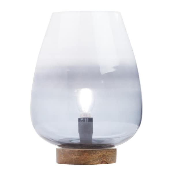 Phillip 10.5 in. Brown Mango Wood Base Accent Lamp with Ombre Blue/White Glass Urn-Shaped Shade