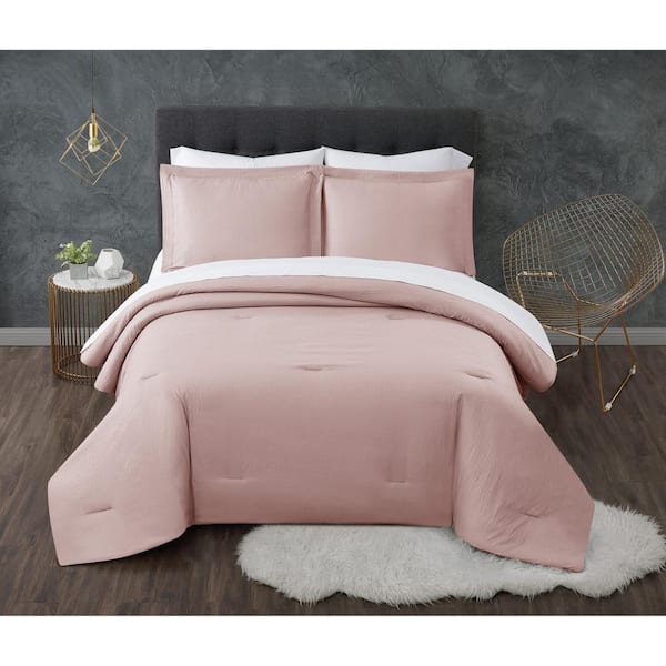 TRULY CALM Antimicrobial 7-Piece Blush Seersucker Microfiber King Comforter Set