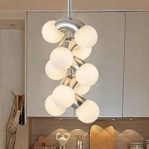 ChemLume 10-Light Polished Chrome Finish Cluster Chandelier Molecular Glass Arch Pendant Light for Living Room