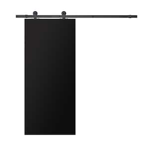 Chalkboard Series 30 in. x 80 in. Black Stained Composite MDF Flush Panel Interior Sliding Barn Door with Hardware Kit
