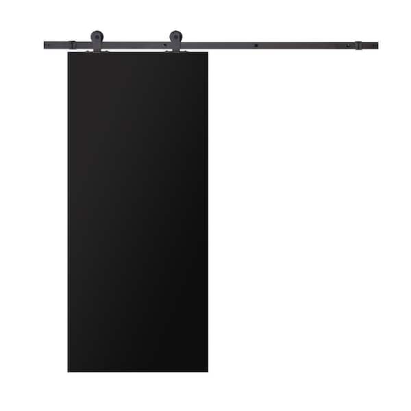 CALHOME Chalkboard Series 30 in. x 80 in. Black Stained Composite MDF Flush Panel Interior Sliding Barn Door with Hardware Kit