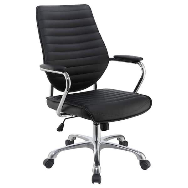Coaster Chase Faux Leather High Back Office Chair in Black and Chrome with Arms