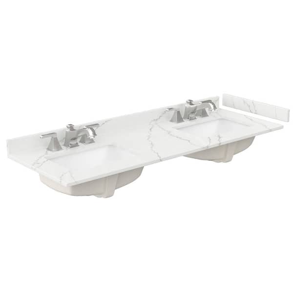 60 in. W x 22 in. D Quartz White Rectangular Double Sink Bathroom Vanity Top in Giotto