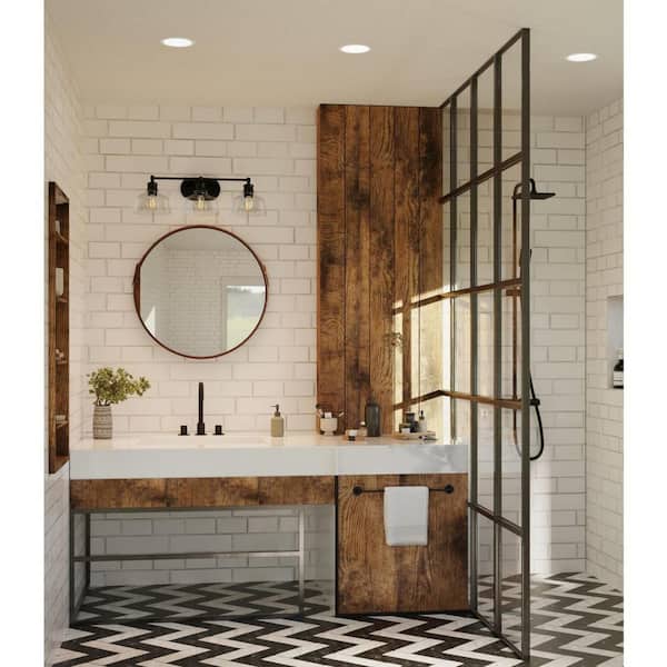 Singleton 26.5 in. 3-Light Matte Black Vanity Light with Clear Glass Shades