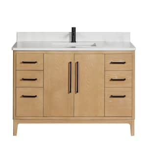 Gara 48 in. W x 22 in. D x 33.9 in. H Single Sink Bath Vanity in Grey with White Grain Composite Stone Top