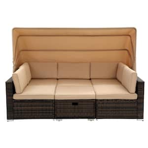 6-Piece Wicker Outdoor Sectional Sofa Sets with Canopy and Cushions