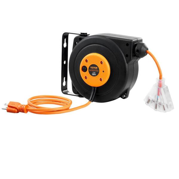 30 ft. 16AWG/3C 10 Amp Retractable Extension Cord Reel with Triple Tap Outlet for Ceiling or Wall Mount Garage and Shop