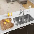 Undermount Stainless Steel 33 in. Double Bowl Kitchen Sink with Additional Accessories