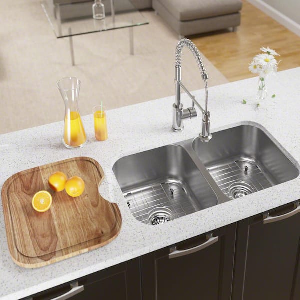 MR Direct Undermount Stainless Steel 33 in. Double Bowl Kitchen Sink with Additional Accessories