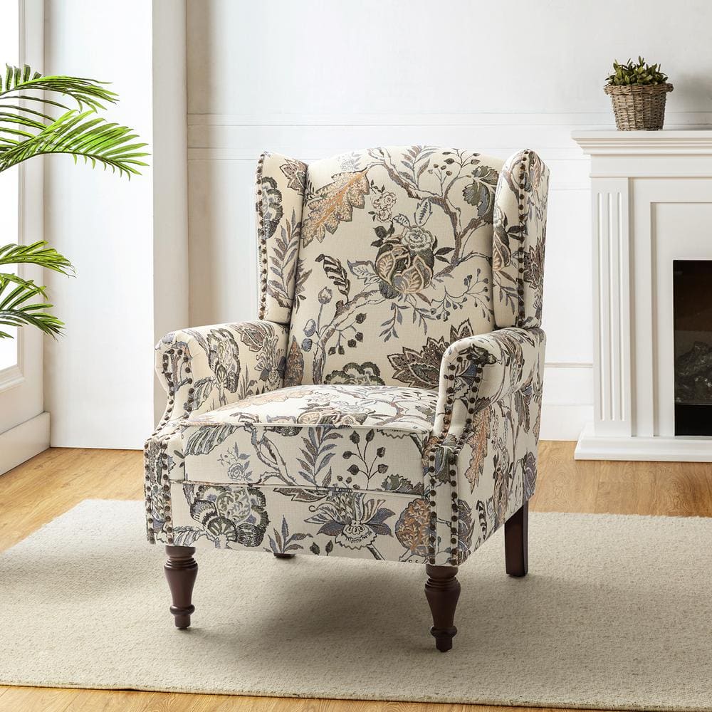 Gille Traditional Green Upholstered Wingback Accent Chair with Spindle Legs