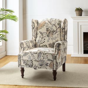 Gille Traditional Green Upholstered Wingback Accent Chair with Spindle Legs