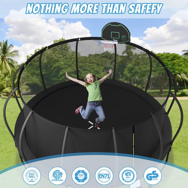 Tatayosi 12 ft. Outdoor Balance Training Trampoline for Kids with Safety  Enclosure, Plus Basketball Board and 10 Ground Stakes P-DJ-MX312763AAB -  The Home Depot